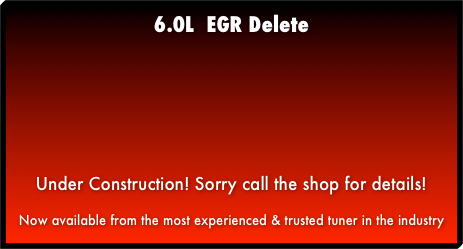 6.0L EGR Delete Under Construction! Sorry call the shop for details! Now available from the most experienced & trusted tuner in the industry